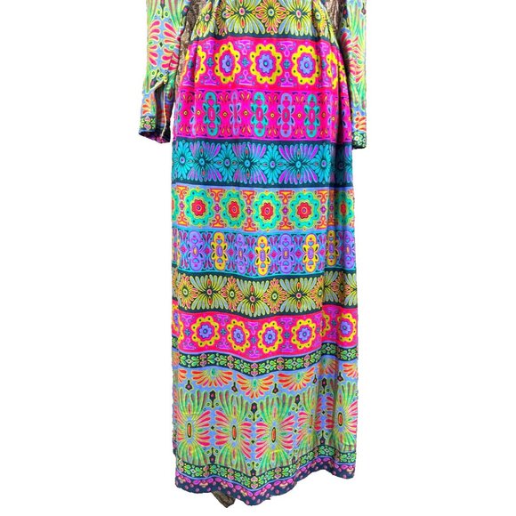 VTG Alex Colman Dress 60s 70s Mod Hippie Psychedelic Vintage Maxi High Neck EUC - Picture 3 of 11